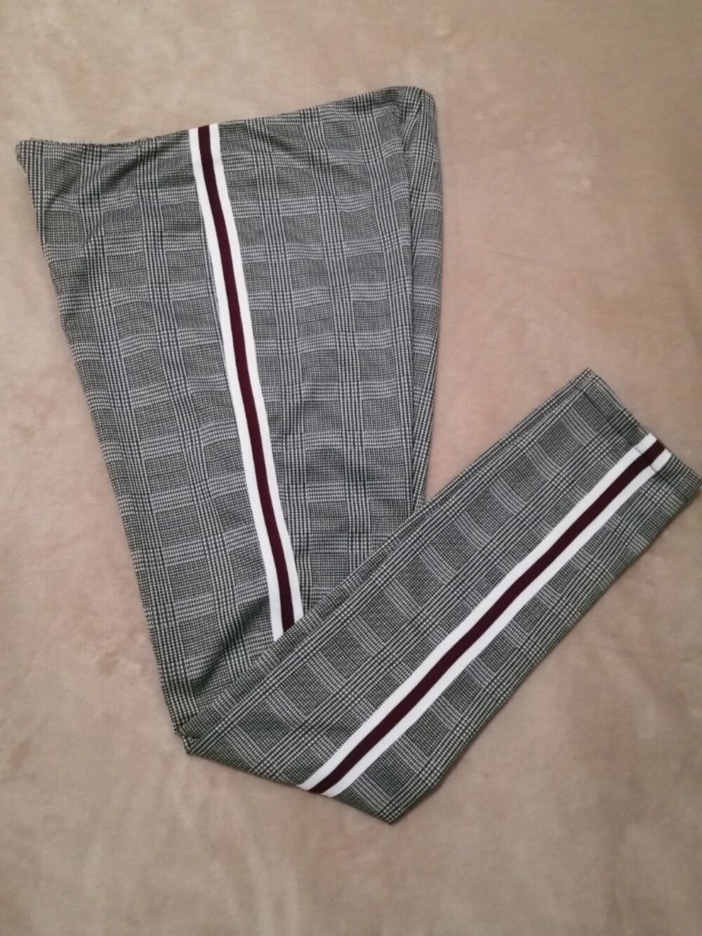 Guess Glen Plaid Trousers with Burgundy/White Stripe - Picture 2 of 8
